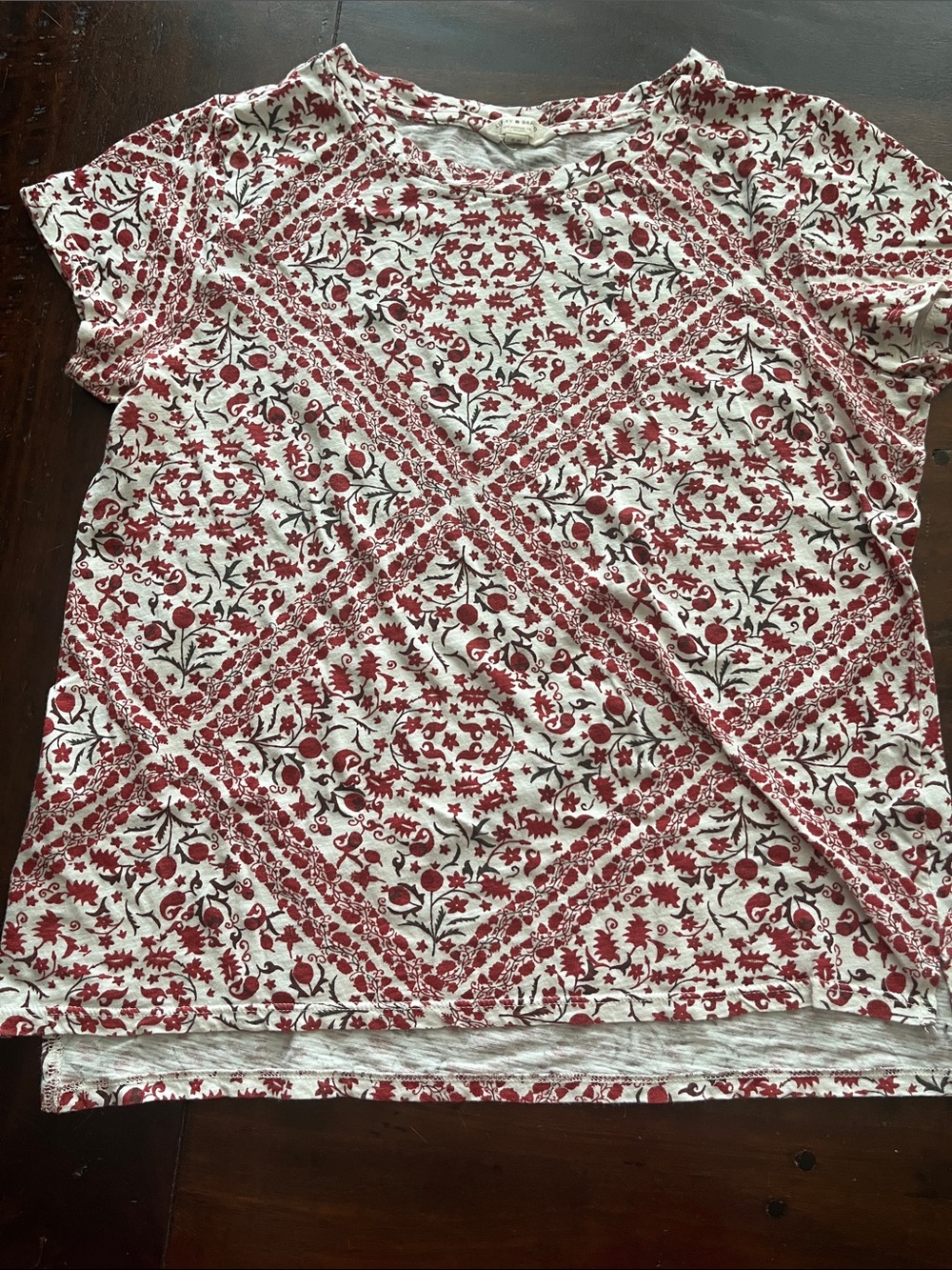 Lucky Brand White Tee with Red Floral Bandana Print